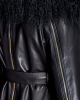 Julia & Stella by Maximilian Leather Wrap Coat with Dyed Mongolian Lamb Collar-Maximilian