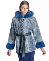 Hooded Swakara Lamb Jacket with Mink Trim Hood and Cuff