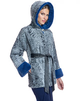 Hooded Swakara Lamb Jacket with Mink Trim Hood and Cuff