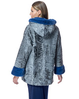 Hooded Swakara Lamb Jacket with Mink Trim Hood and Cuff