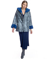 Hooded Swakara Lamb Jacket with Mink Trim Hood and Cuff