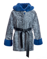 Hooded Swakara Lamb Jacket with Mink Trim Hood and Cuff