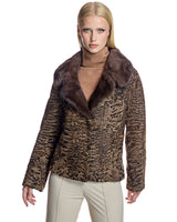 Swakara Lamb Jacket with Mink Notch Collar-Maximilian