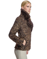 Swakara Lamb Jacket with Mink Notch Collar-Maximilian