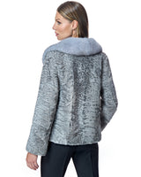Swakara Lamb Jacket with Mink Notch Collar-Maximilian