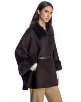 Maximilian Woolblend Cape with Fur trim Cuffs-Maximilian