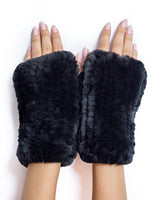 Julia & Stella by Maximilian Knitted Shearling Fingerless Gloves-Maximilian