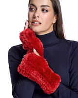 Julia & Stella by Maximilian Knitted Shearling Fingerless Gloves-Maximilian