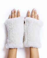 Julia & Stella by Maximilian Knitted Shearling Fingerless Gloves-Maximilian
