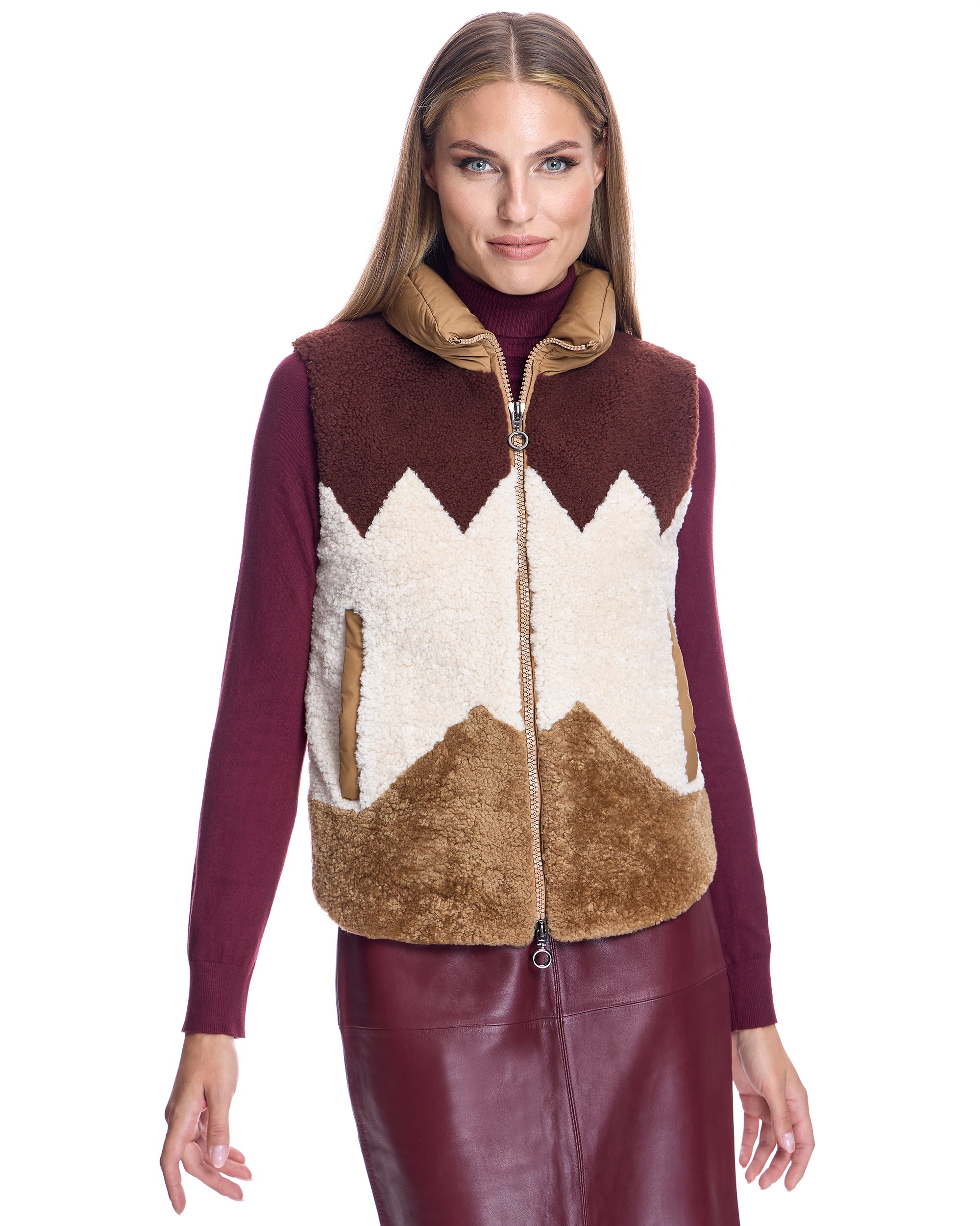 Shearling Lamb Vest with Nylon Puffer Back