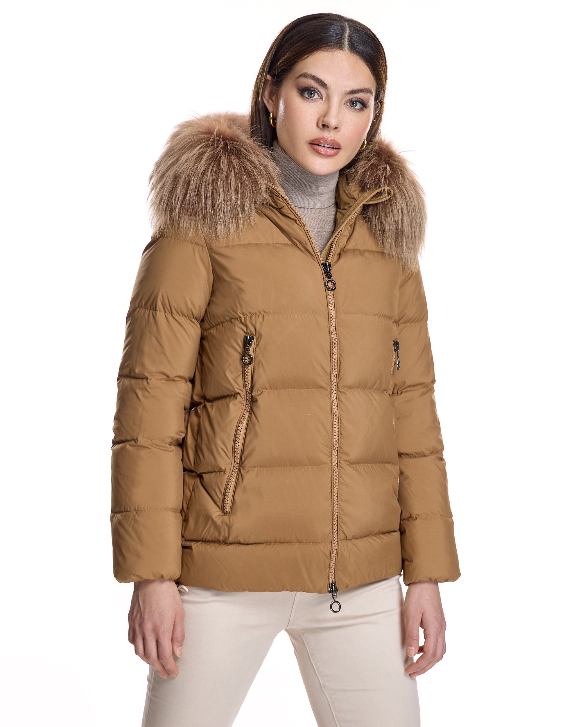Polyester Jacket with Dyed Finn Raccoon Trimmed Hood