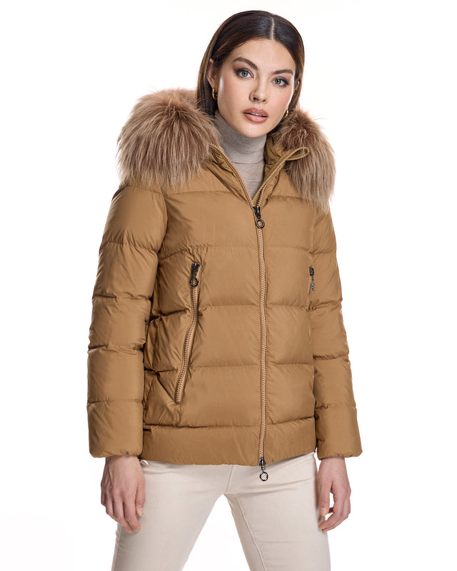 Polyester Jacket with Dyed Finn Raccoon Trimmed Hood