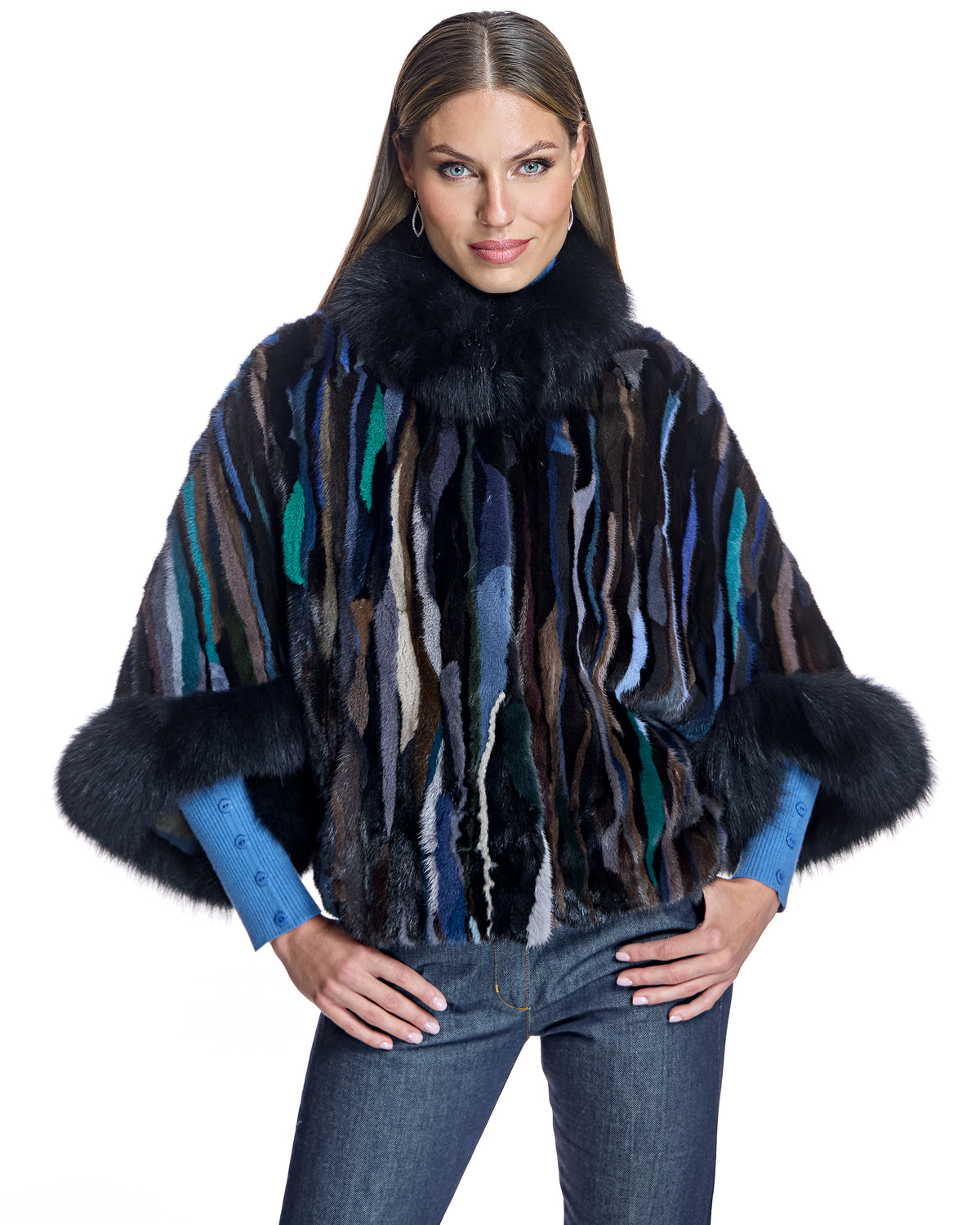 Maximilian MInk Sections Tunic Jacket with Fox Trim
