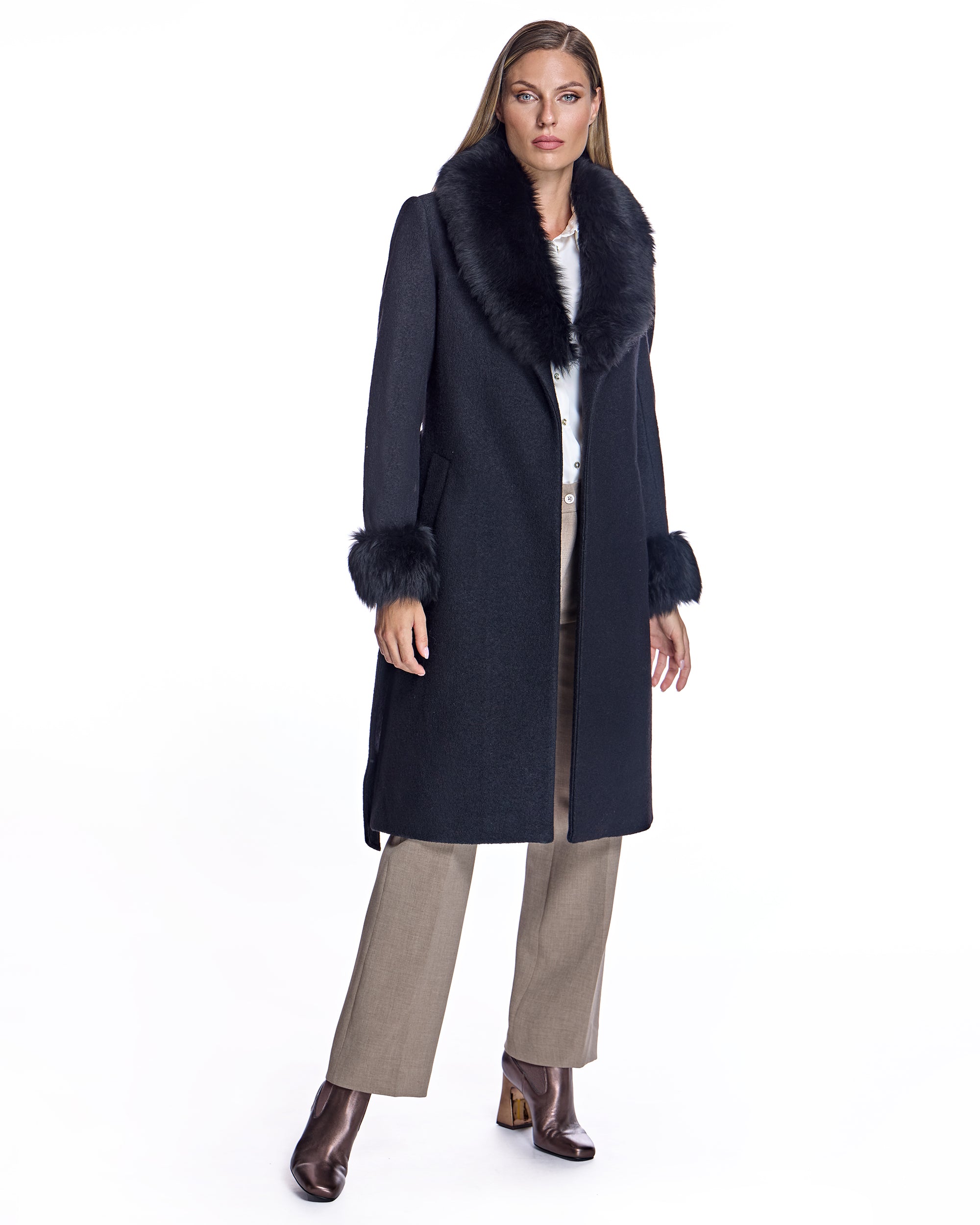 Julia & Stella by Maximilian Wool Coat With Toscana Lamb Trim-Maximilian