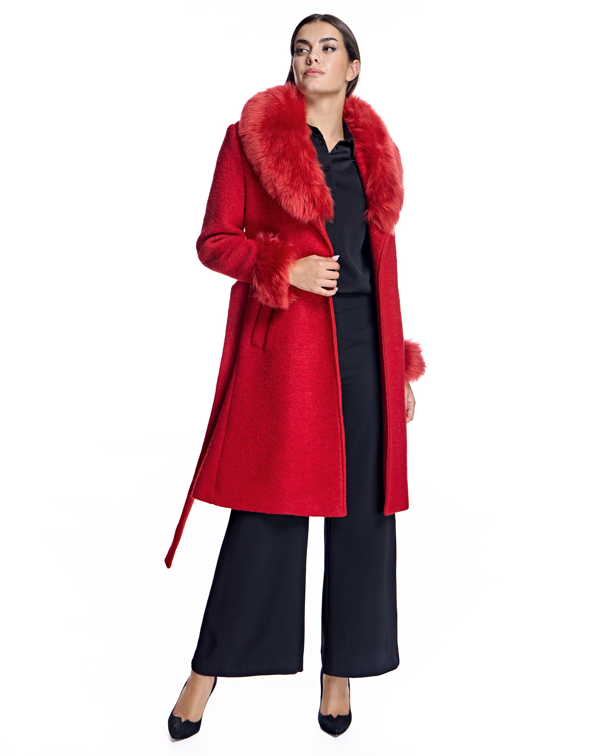 Julia & Stella by Maximilian Wool Coat With Toscana Lamb Trim-Maximilian