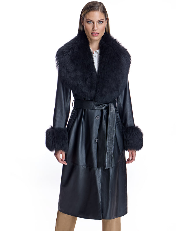 Belted Leather Trench Coat with Toscana Lamb Trim - Maximilian