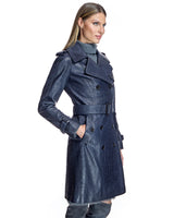 Croc Stamped Leather Trench Coat- Maximilian