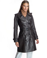 Croc Stamped Leather Trench Coat- Maximilian
