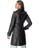Croc Stamped Leather Trench Coat- Maximilian