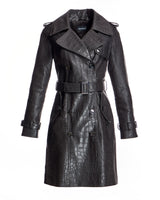 Croc Stamped Leather Trench Coat- Maximilian
