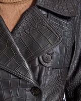 Croc Stamped Leather Trench Coat- Maximilian