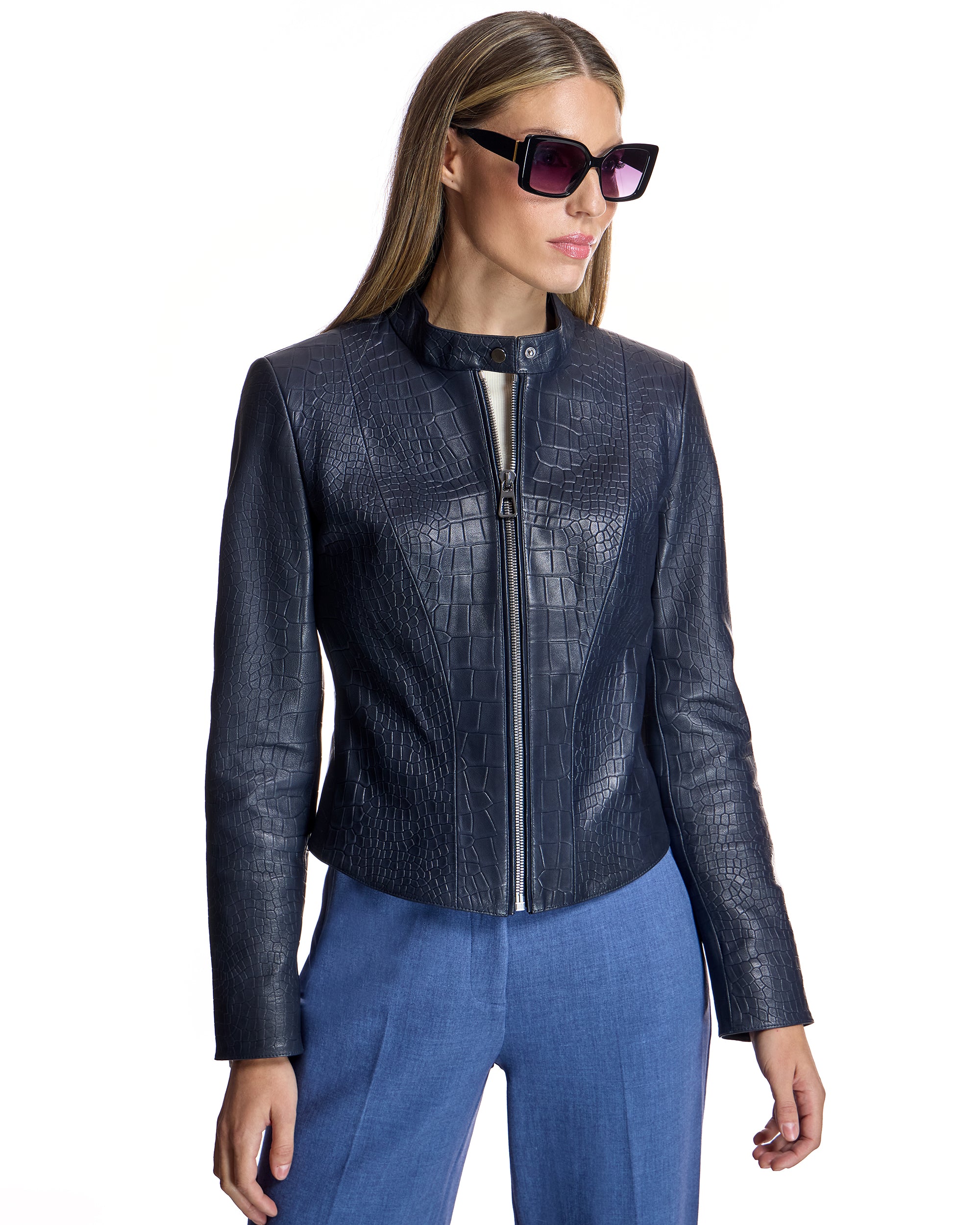 Croc Stamped Leather Jacket