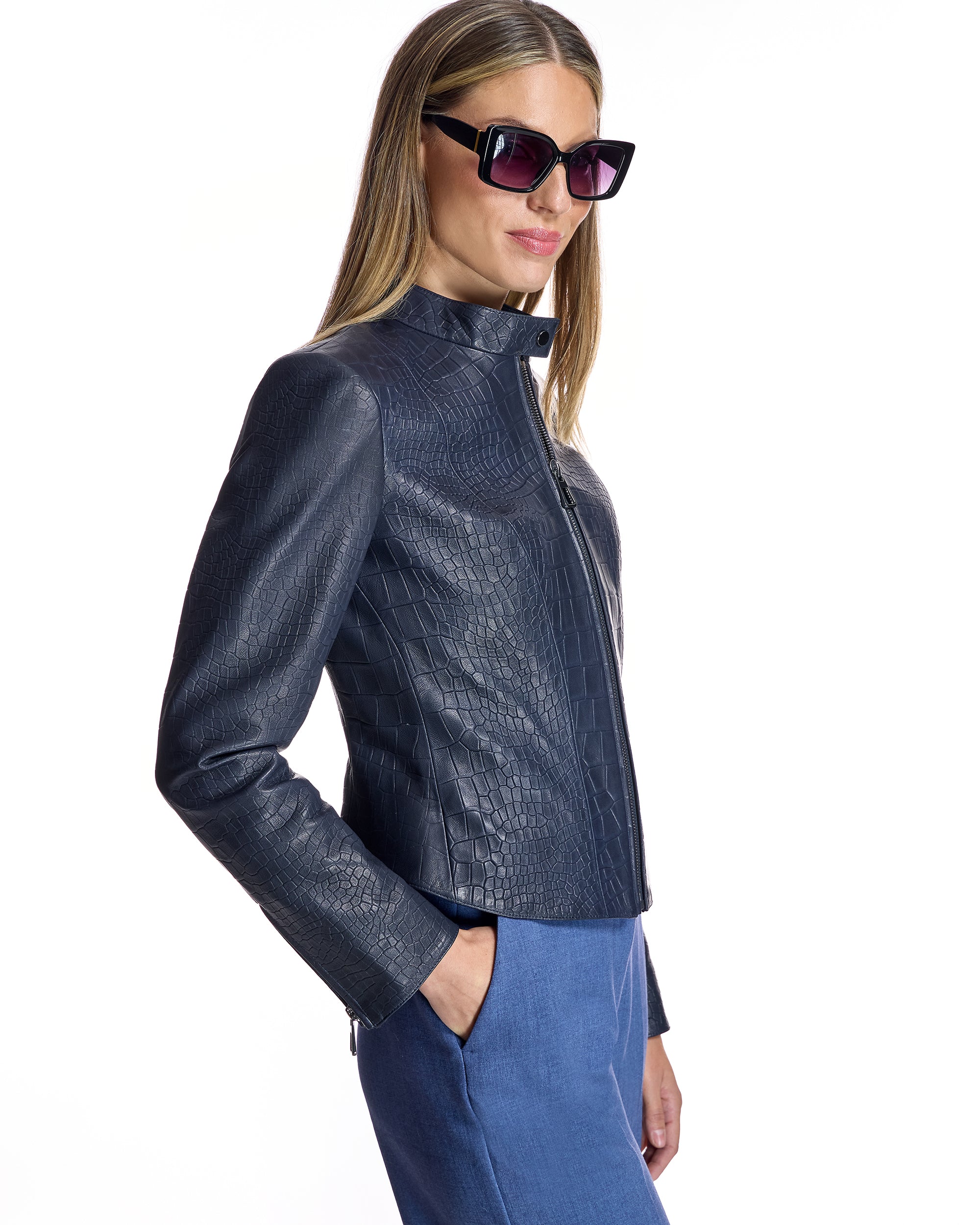 Croc Stamped Leather Jacket