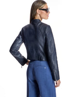 Croc -Embossed  Leather with Stand CollarJacket- Maximilian