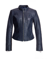 Croc -Embossed  Leather with Stand CollarJacket- Maximilian
