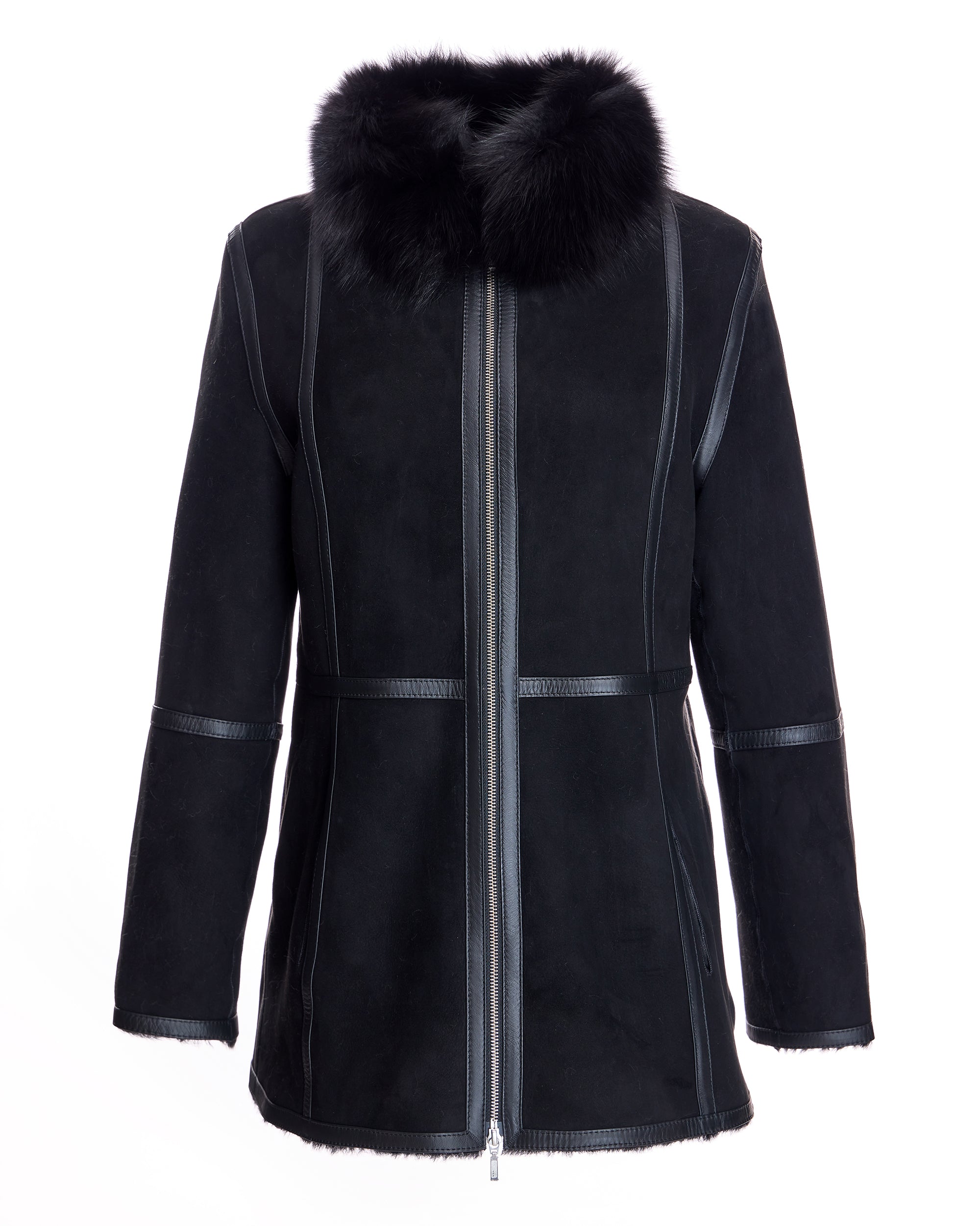Shearling Lamb Jacket with Fox Stand Collar