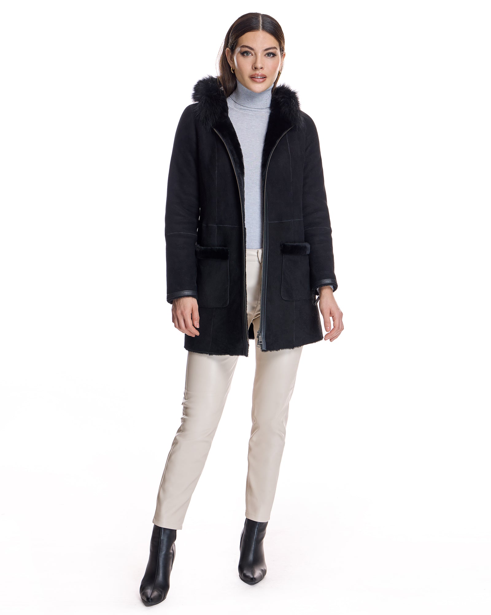Shearling Lamb Jacket with Toscana Lamb Trim Hood-Maximilian