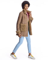 Julia & Stella by Maximilian Shearling Jacket with Curly Lamb Trim-Maximilian