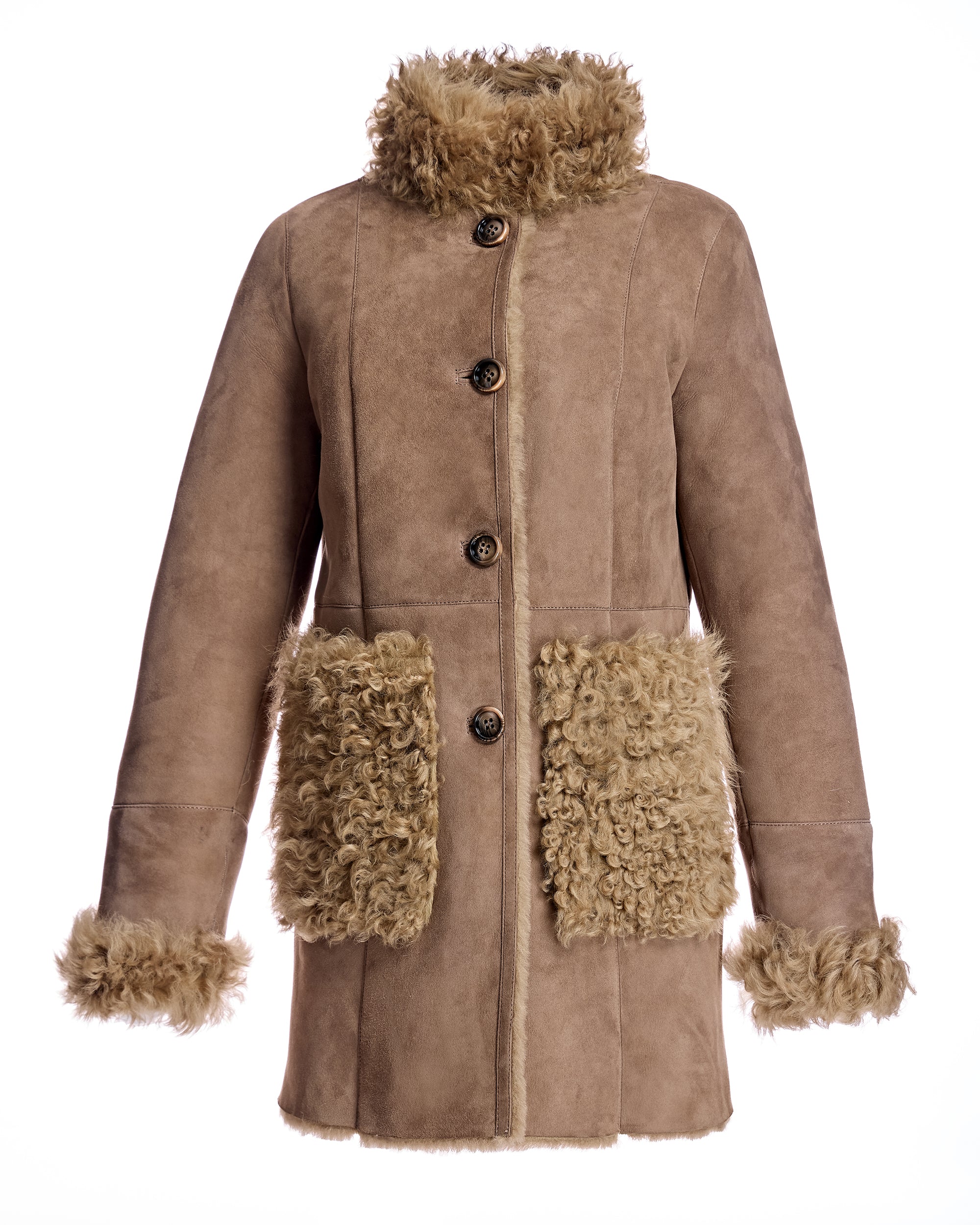 Julia & Stella by Maximilian Shearling Jacket with Curly Lamb Trim-Maximilian