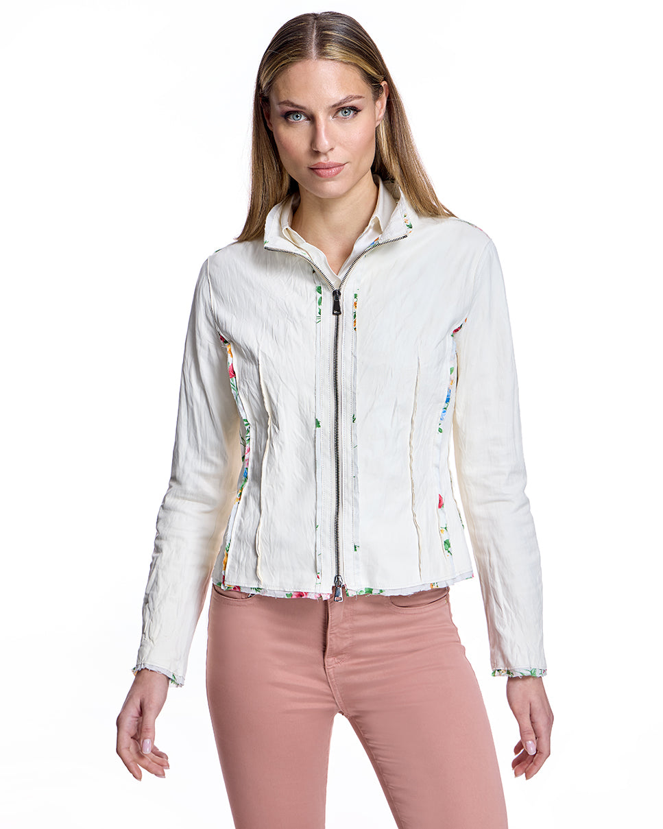 Leather Jacket with Floral Detail