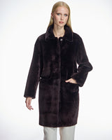 35" Long Brown Dyed Shearling Lamb Shirt-Collar Coat-Maximilian