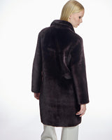35" Long Brown Dyed Shearling Lamb Shirt-Collar Coat-Maximilian