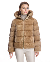 Horizontal Reversible mink jacket with Hood