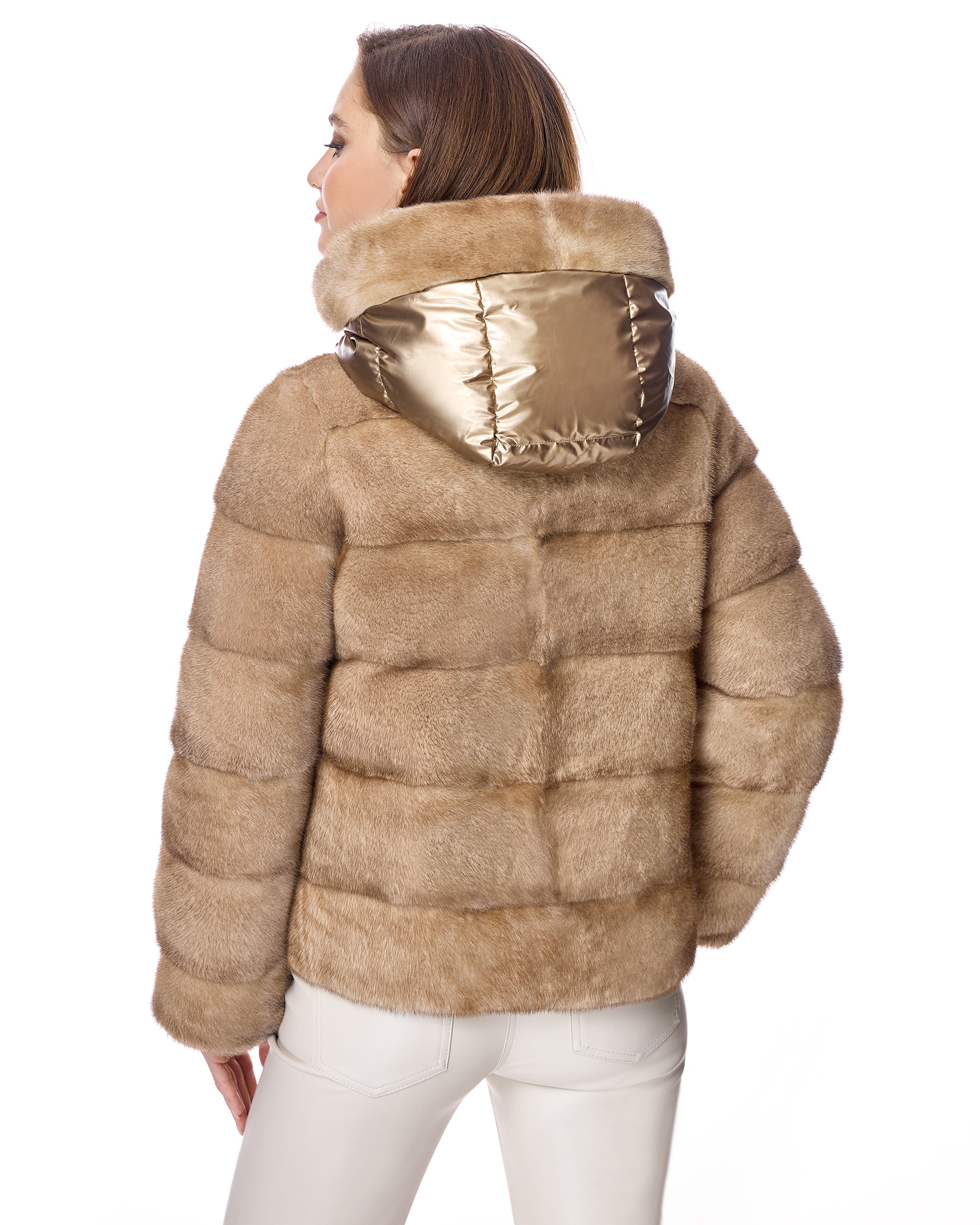 Horizontal Reversible mink jacket with Hood