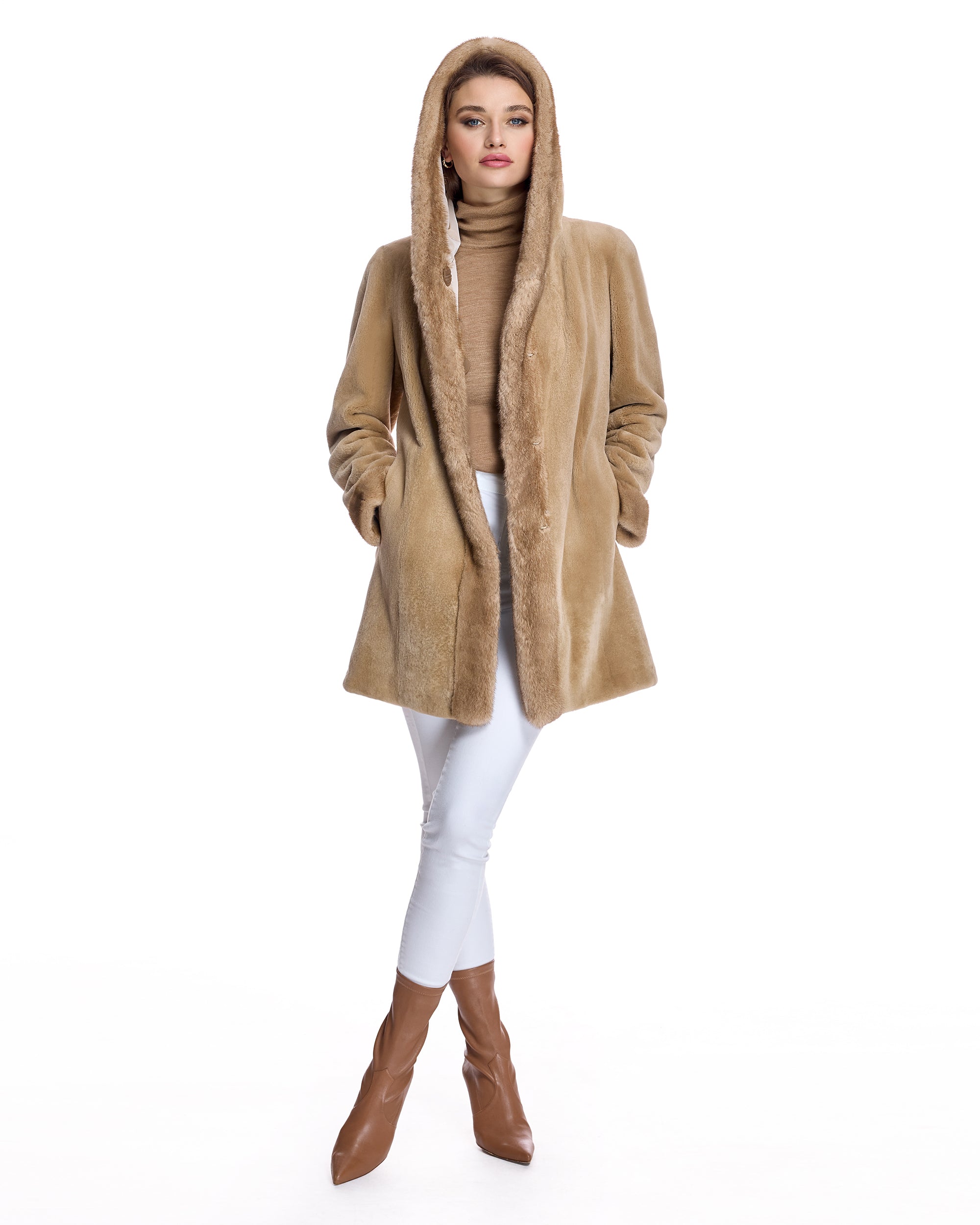 Reversible Sheared Mink Jacket with Hood
