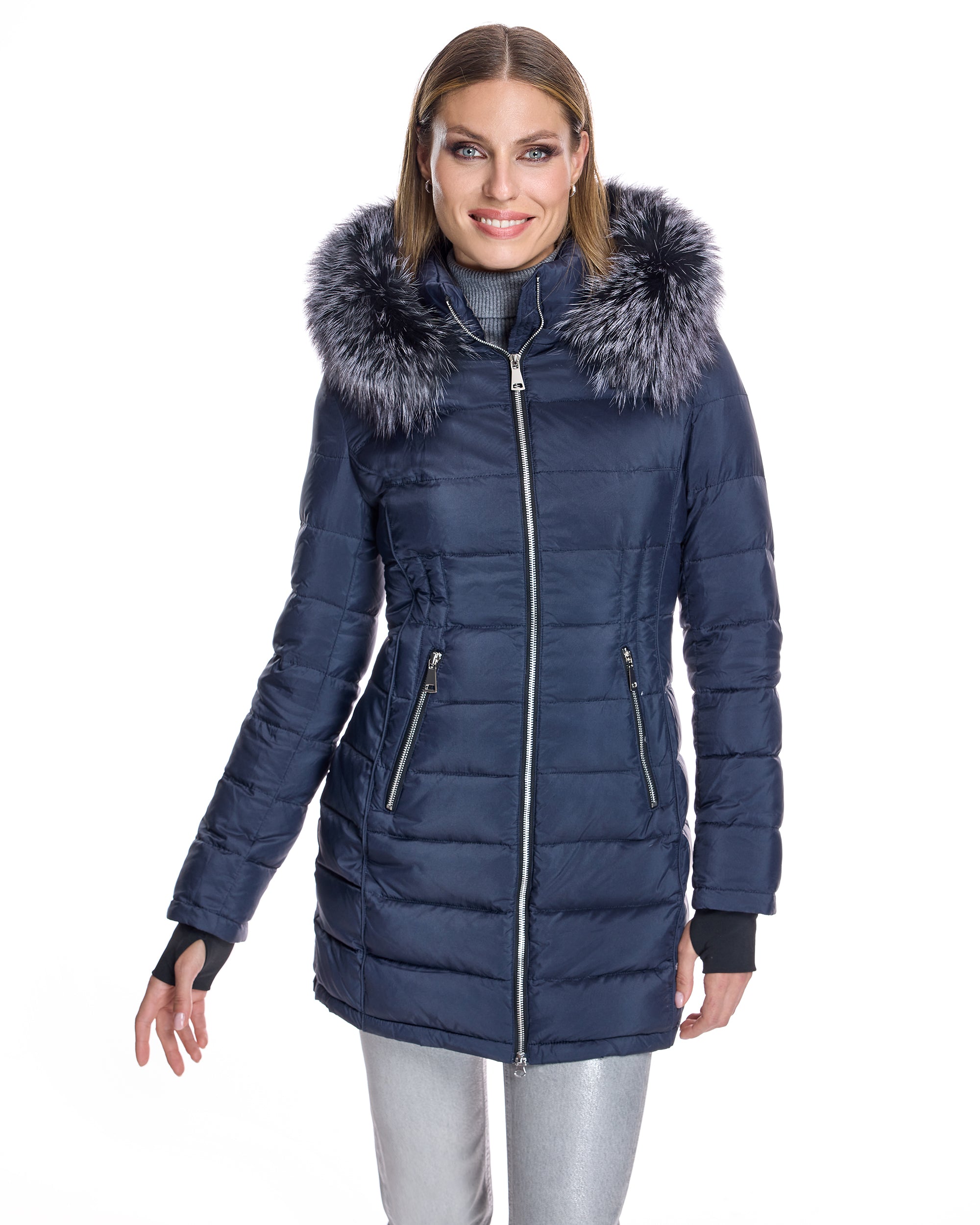 Poly Blend Jacket with Detachable Fox Trimmed Hood