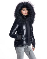 28"Fur -Trimmed Jacket with  Tibetan Lamb Trimmed Hood-Maximilian