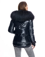 28"Fur -Trimmed Jacket with  Tibetan Lamb Trimmed Hood-Maximilian
