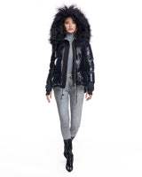 28"Fur -Trimmed Jacket with  Tibetan Lamb Trimmed Hood-Maximilian