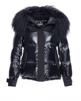 28"Fur -Trimmed Jacket with  Tibetan Lamb Trimmed Hood-Maximilian