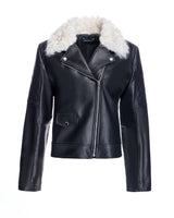 Chaqueta de cuero con cuello de cordero Kalgan teñido