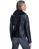 Julia & Stella by Maximilian Leather Jacket with Dyed Curly Lamb Trim -Maximilian
