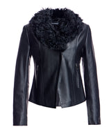 Julia & Stella by Maximilian Leather Jacket with Dyed Curly Lamb Trim -Maximilian
