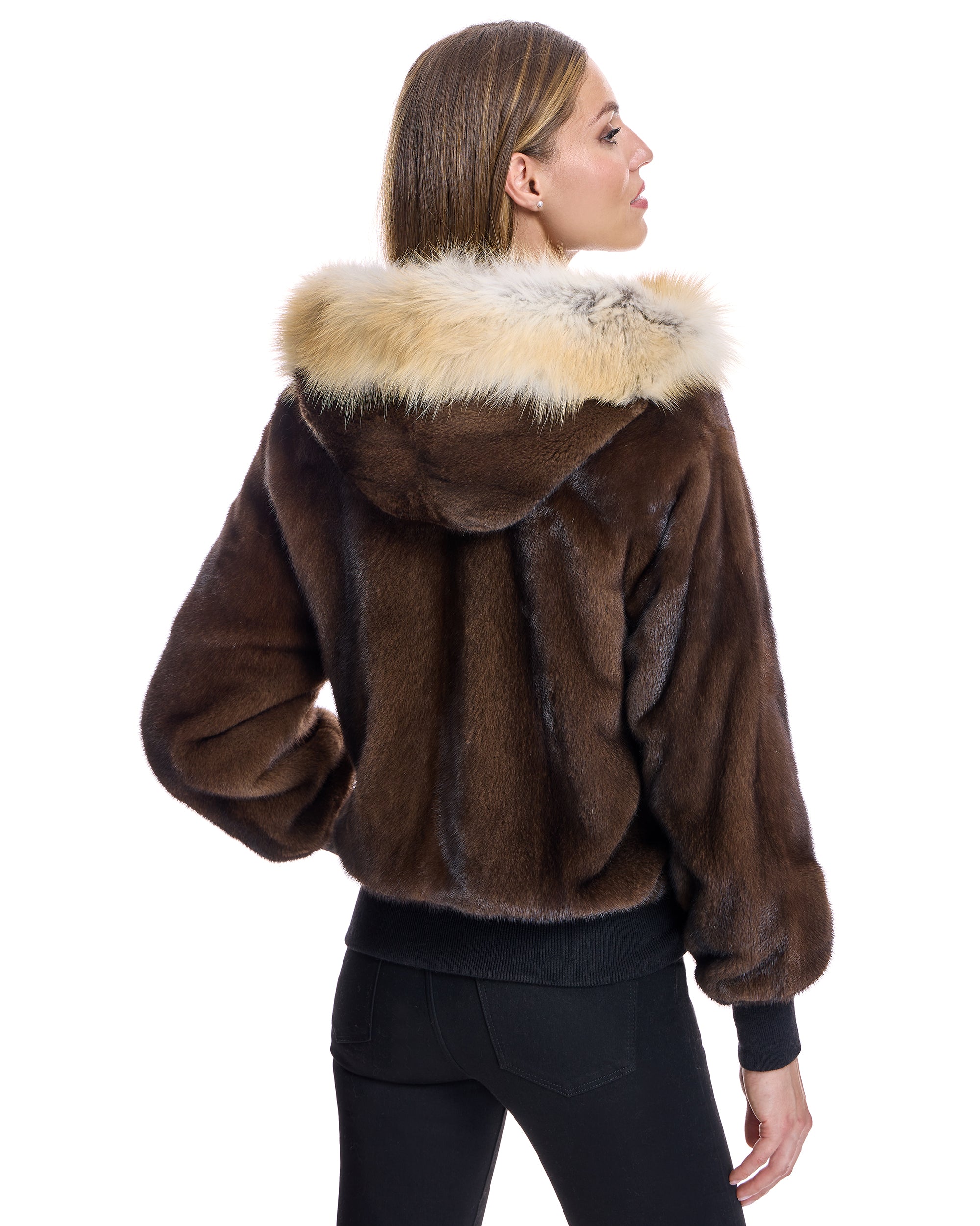 Reversible Mink Jacket with Fox Trimmed Hood