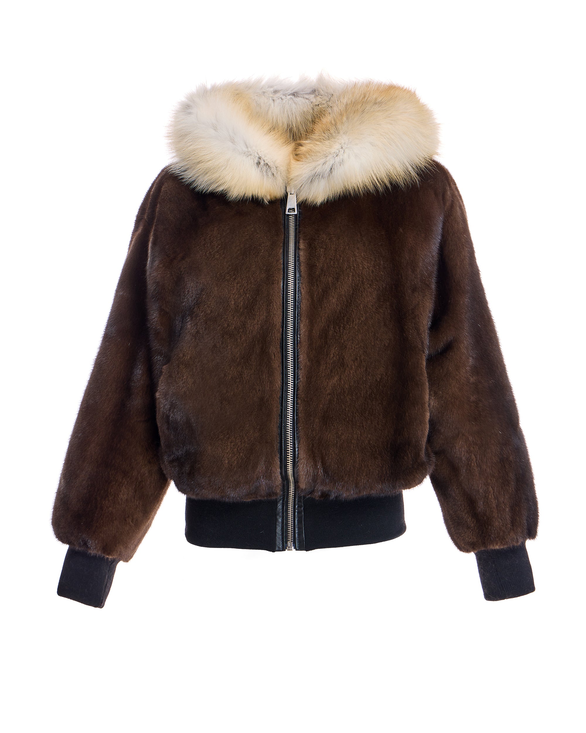 Reversible Mink Jacket with Fox Trimmed Hood