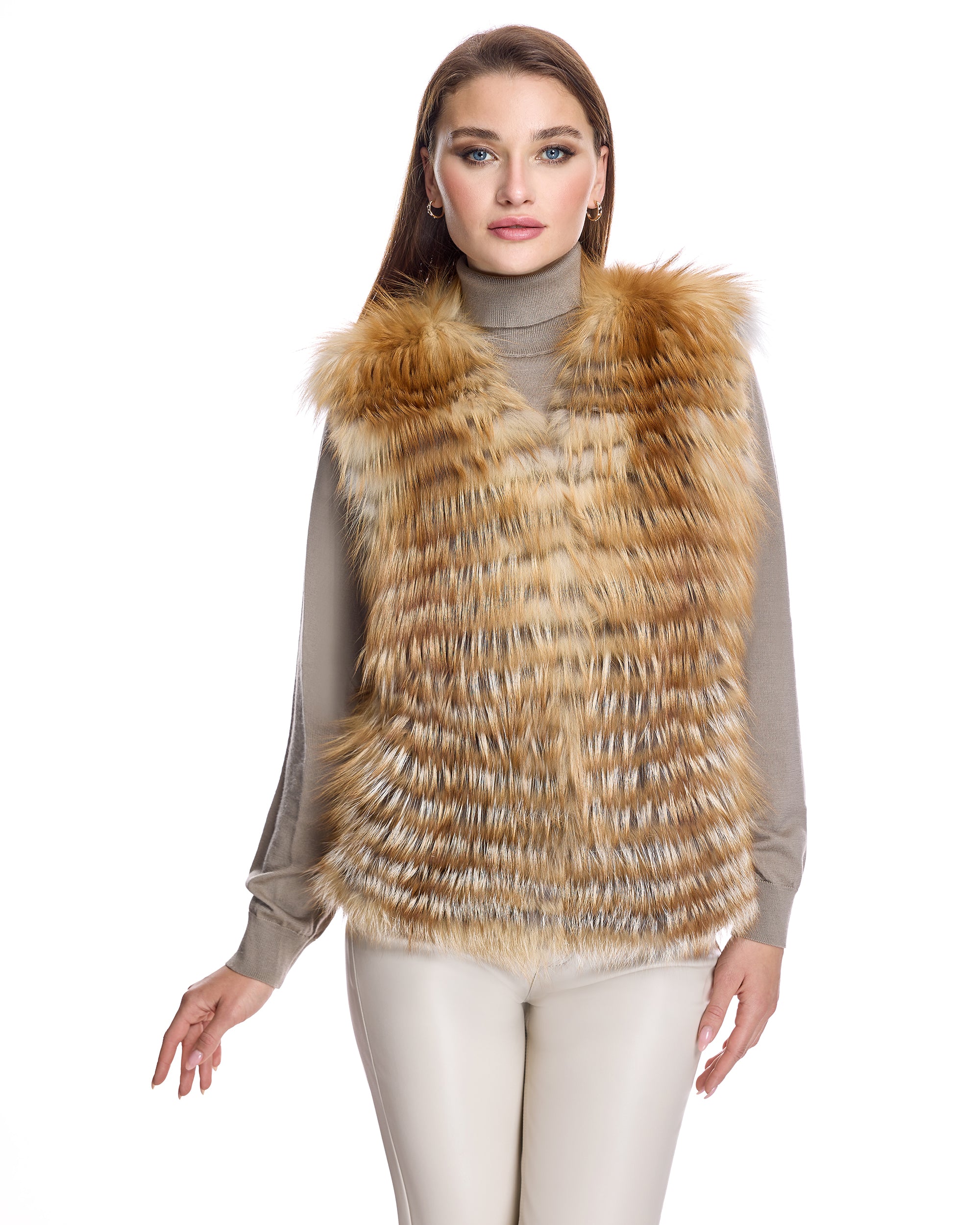 Collarless Feathered Fox Vest